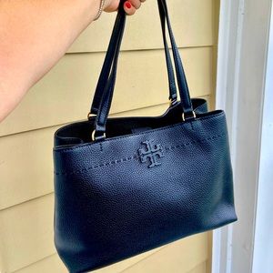 NWOT Tory Burch 'McGraw' Triple-Compartment Leather Tote Shoulder Bag Black